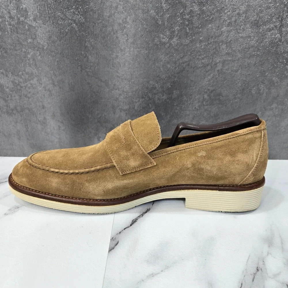 Johnston & Murphy Collection Penny Loafers Mens 9M Tan Suede Slip On Italy